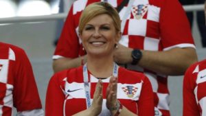 Kolinda Grabar cheering Croatian team up a the world cup