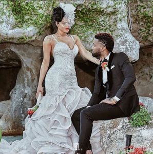 Konshens and his wife in wedding dress