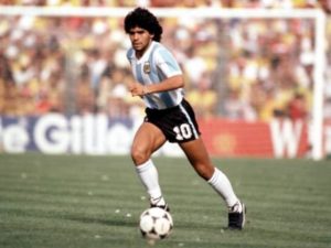 Maradona on field of play for Argentina