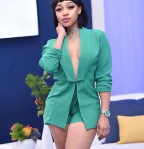 Thando Thabethe on red carpet dress