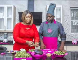 Morayo on set of cooking with Funsho Adeolu