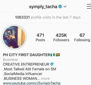 Simply Tacha gets verified on Instagram