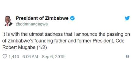 Zimbabwe Ex-President, Robert Mugabe passed away